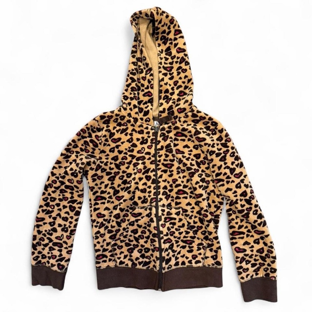 Circo Leopard Print Hooded Zip Jacket - Tan, Black, Pink Accents
